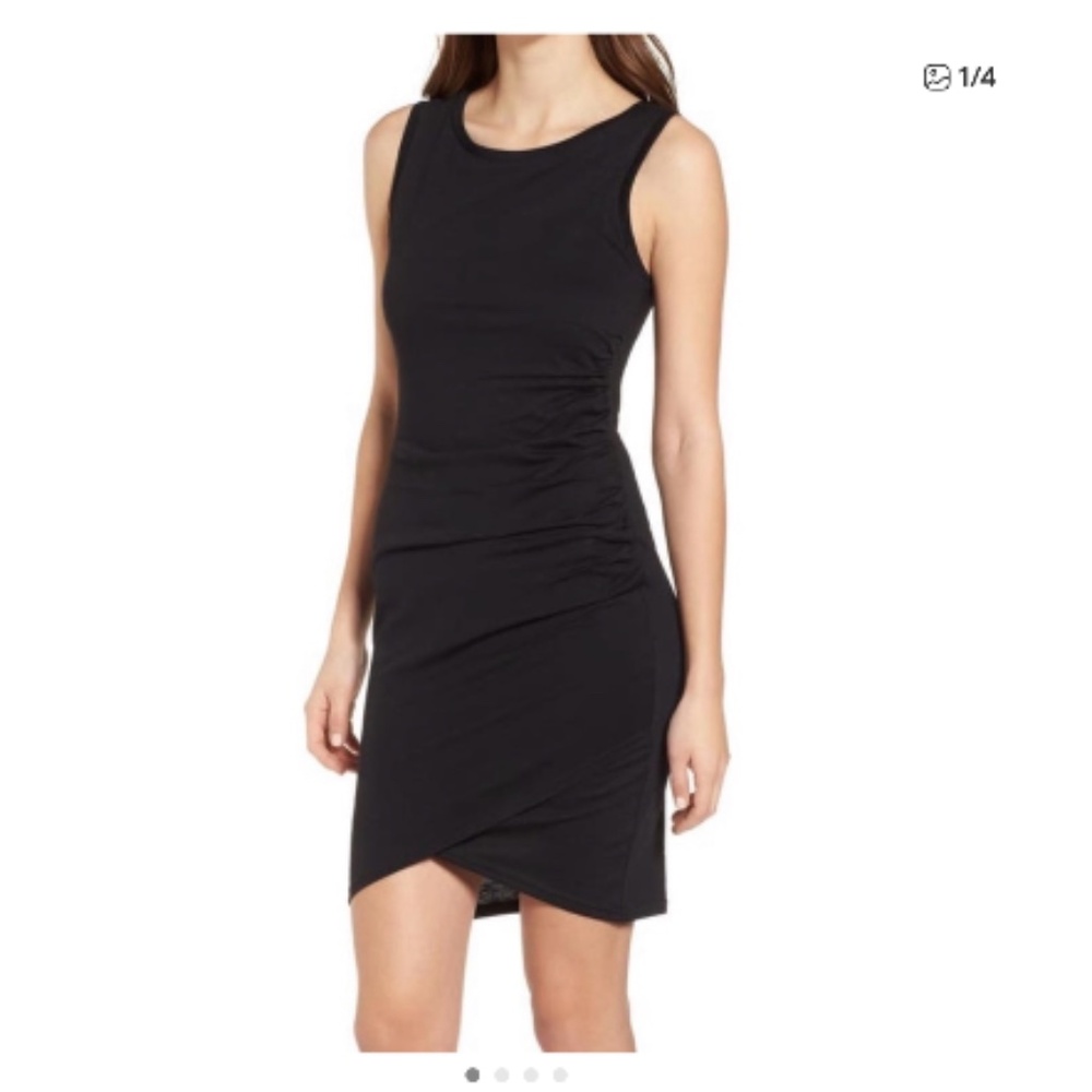 Leith Black Sleeveless Ruched Dress, Size Small